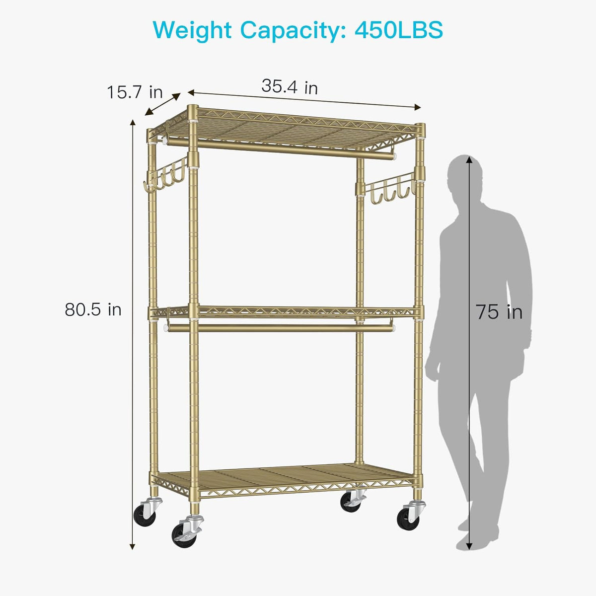 FUTASSI P1 Rolling Clothes Rack, Movable Metal Garment Closet Organizer with Lockable Wheels