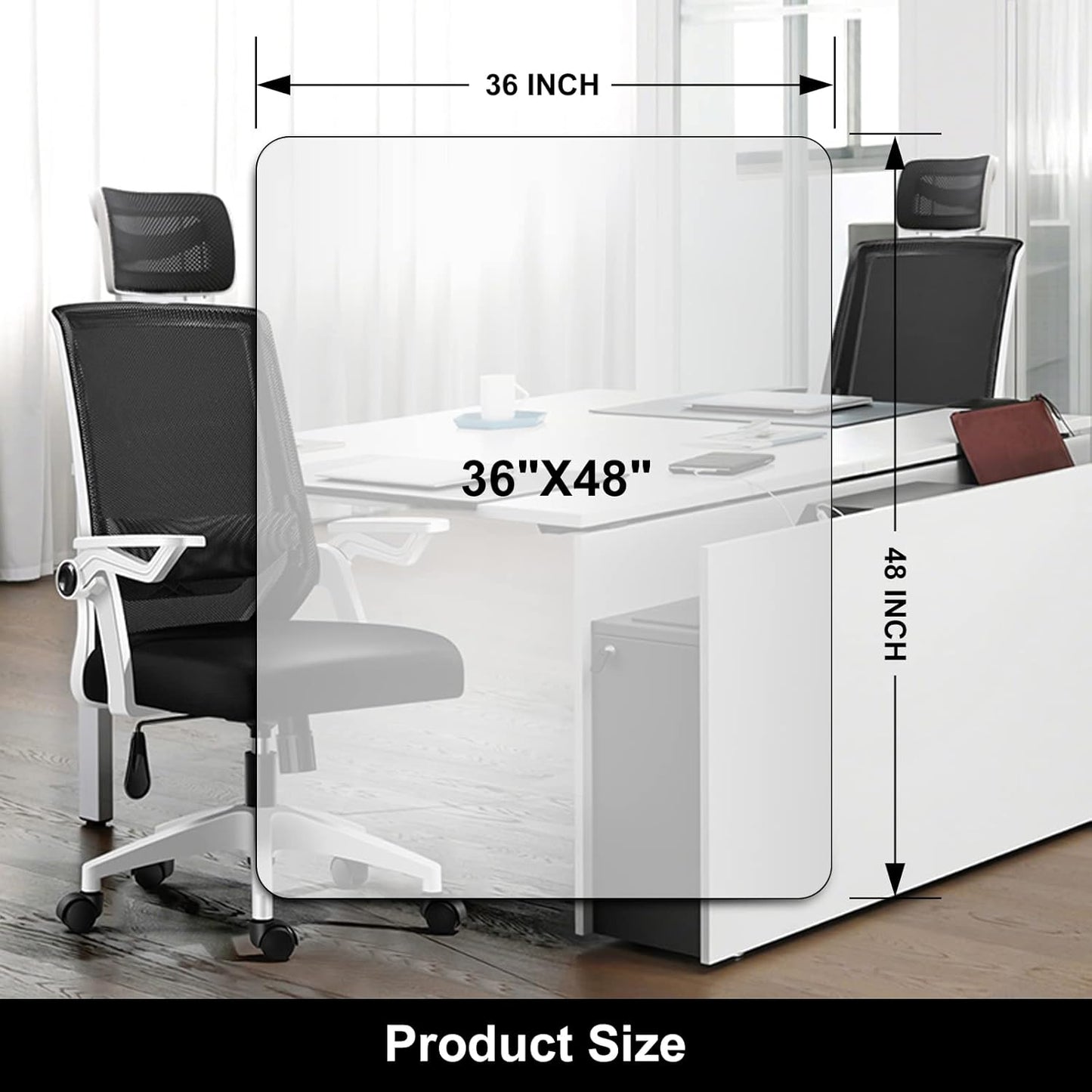 Kuyal Office Chair Mat for Hardwood Floor, 36'' x 48'' Rectangle Transparent Desk Thick Durable