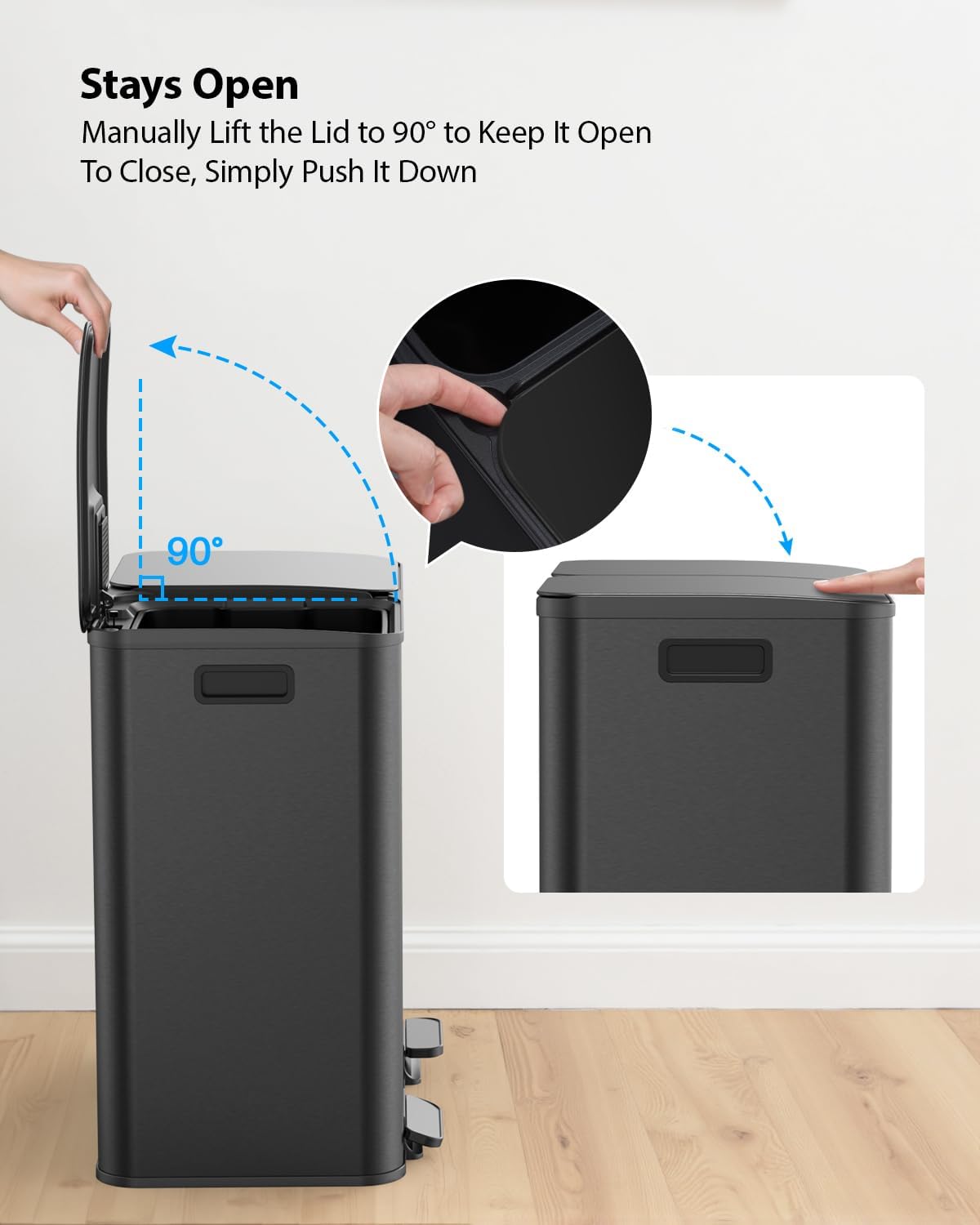 Lovewind Trash Can, 2 x 10.5 Gallon (2 x 40 L) Garbage Can for Kitchen Dual Compartment Recycling