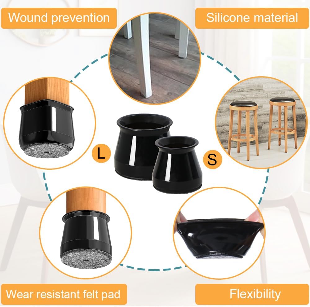 32 Pcs Chair Leg Protectors for Hardwood Floors, Silicone Felt Furniture Leg Cover Pad for