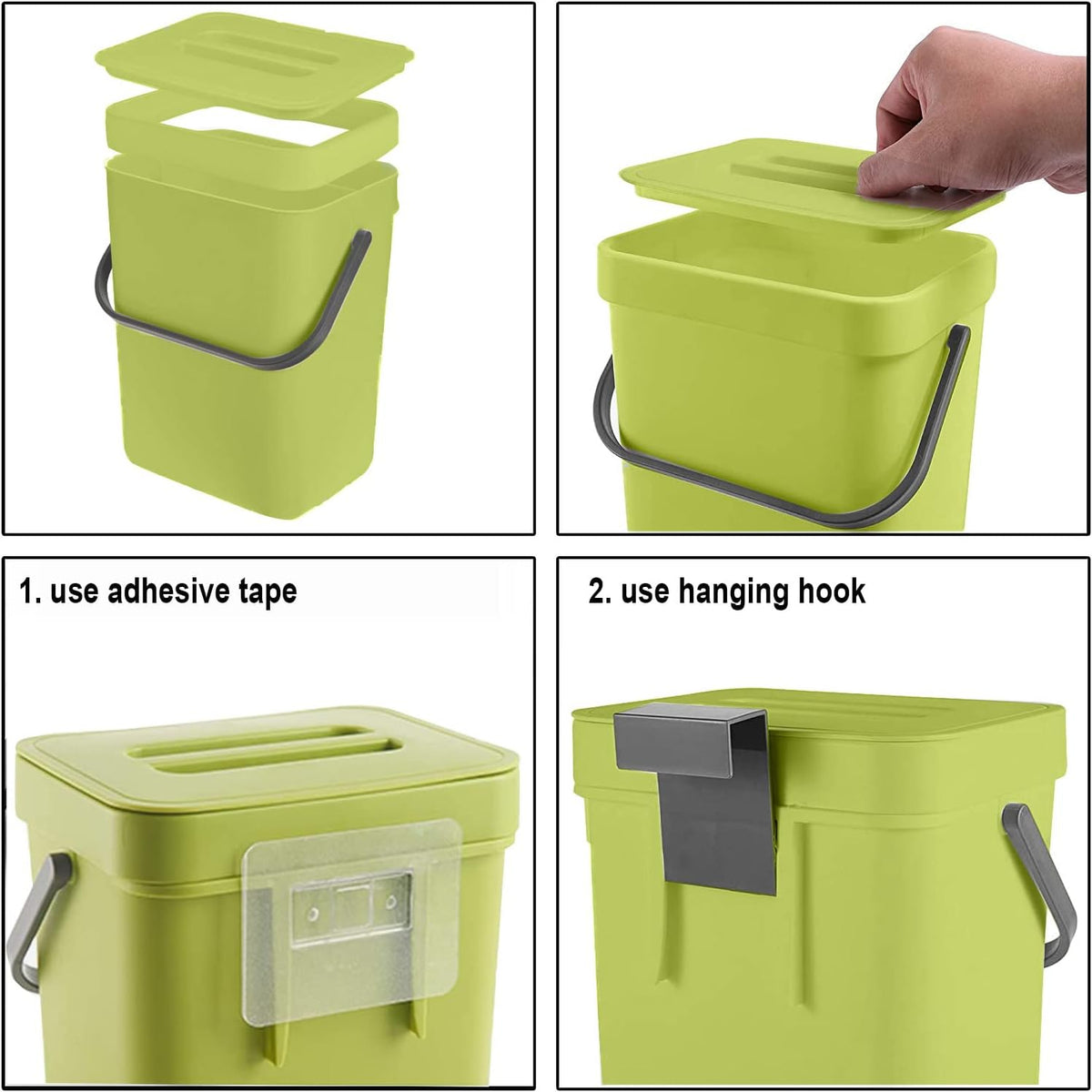LALASTAR Small Plastic Trash Can, Hanging Small Trash Can with Lid Under Sink for Kitchen, Food