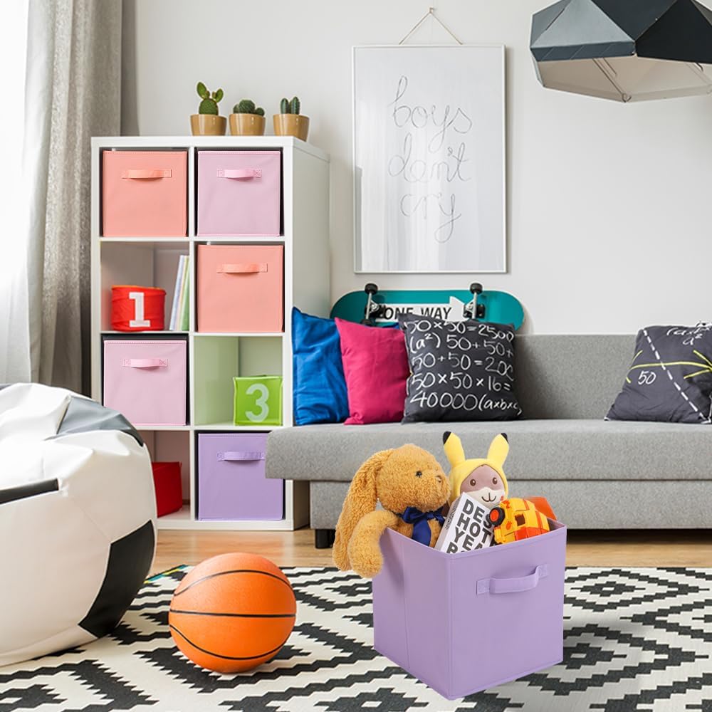 Stero 13x13x13 Inch Fabric Storage Bins 6 Pack Fun Colored Durable Storage Cubes with Handles