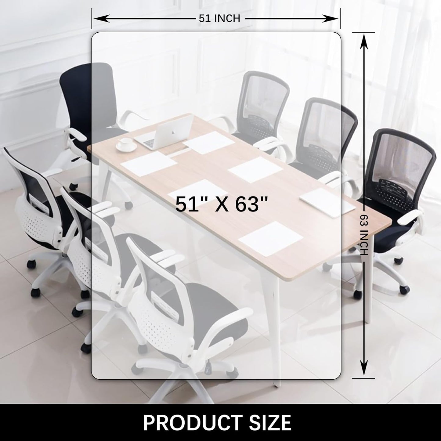 Kuyal Clear Chair mat for Hardwood Floor 51 x 63 inches Transparent Floor Mats Wood/Tile Protection