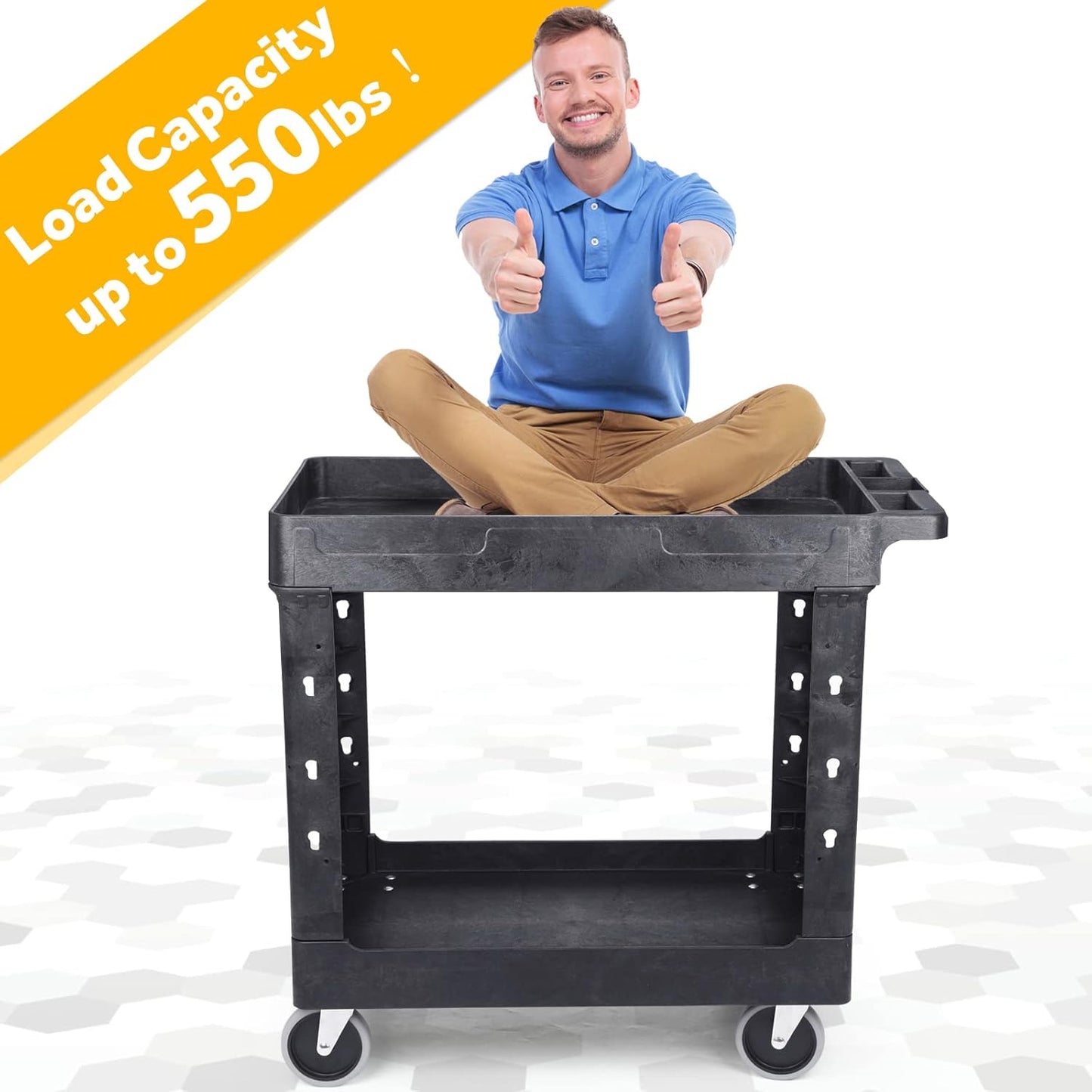 ELAFROS Heavy Duty Plastic Utility Cart 34 x 17 Inch - Work Cart Tub Storage W/Deep Shelves and