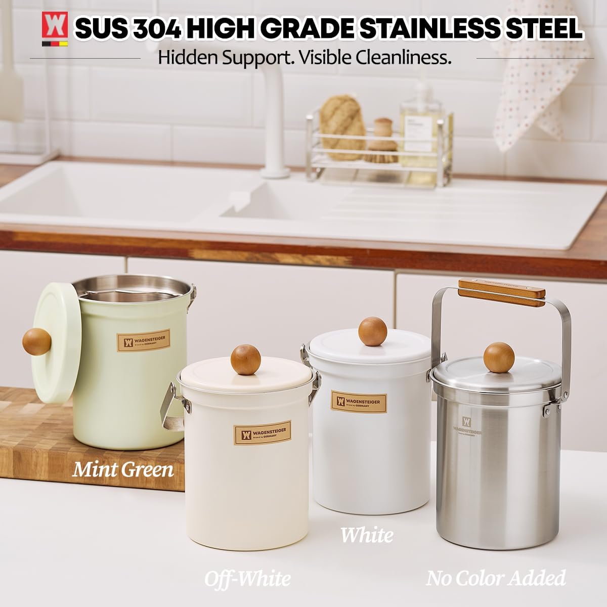 Kitchen Countertop Compost Bin 101ounces / 3Liters, Airtight Lid SUS304 Stainless Steel Odor-Free