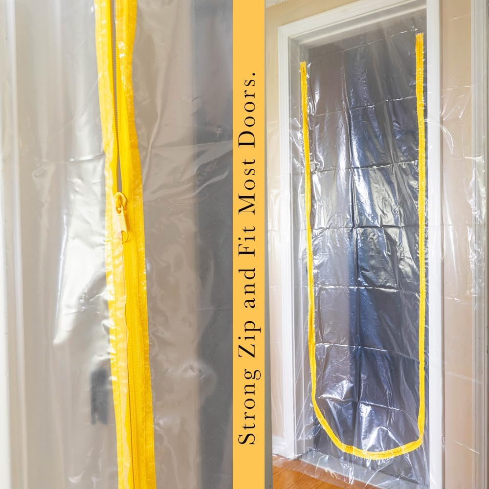 PAD 'N PROTECT Zipper Door Dust Barrier with U-Shape Zipper Door, 4' x 7.2', 4mil, Heavy Duty Dust