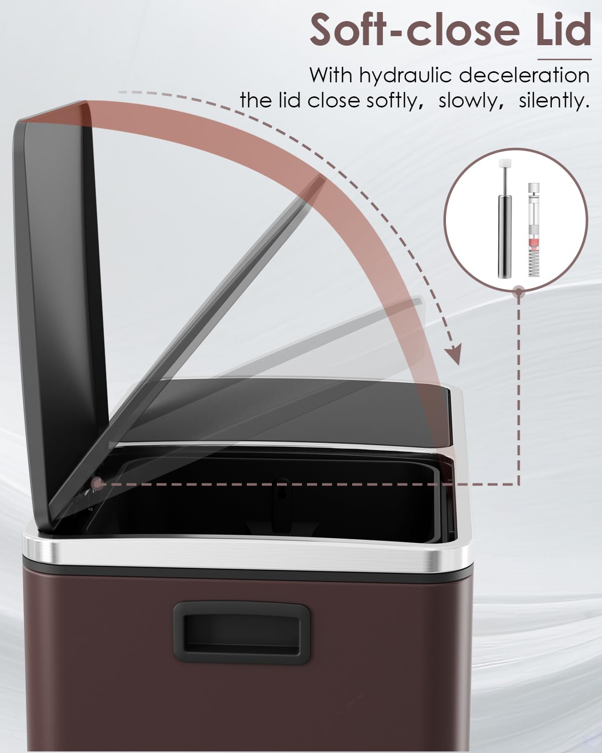 Arlopu 16 GallonStainless Steel Trash Can, 60L Dual Compartment, Metal Kitchen Step Recycle Bin