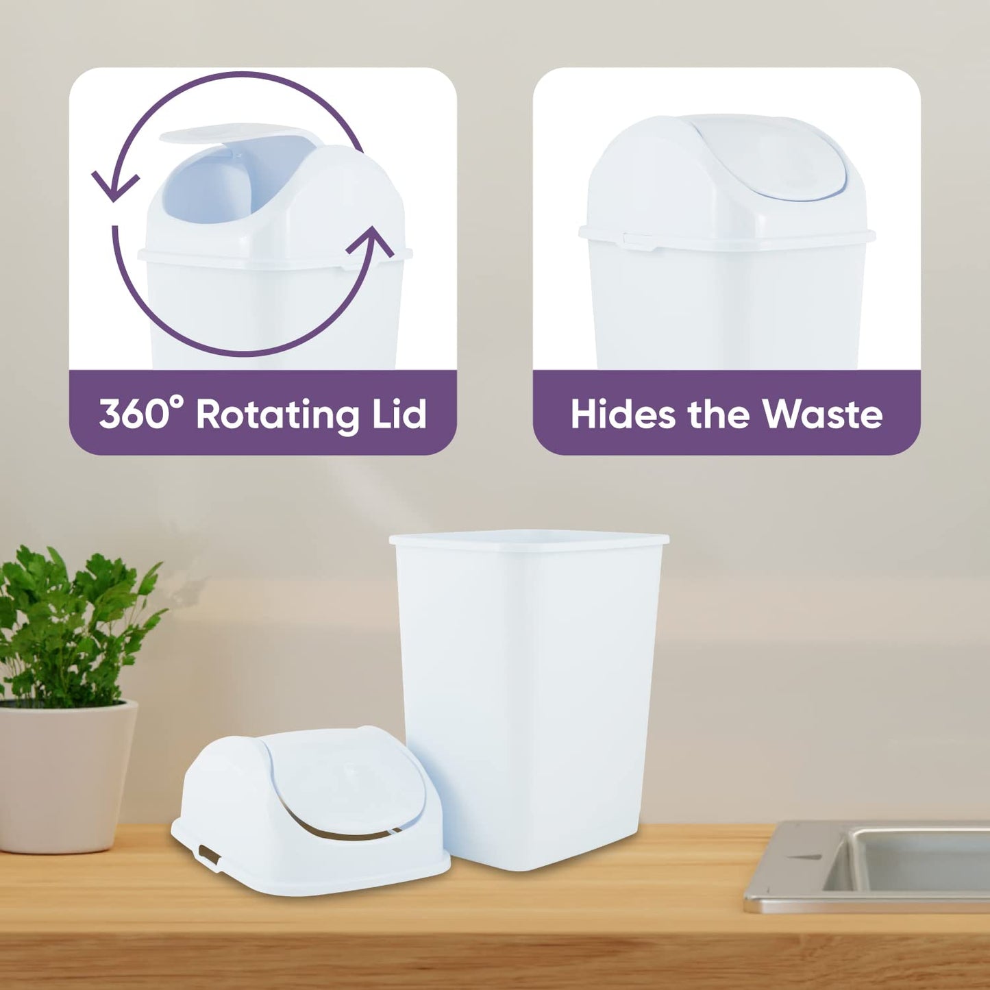 Superio Mini Desktop Trash Can with Swing Top Lid Portable Plastic Garbage Can for Countertop