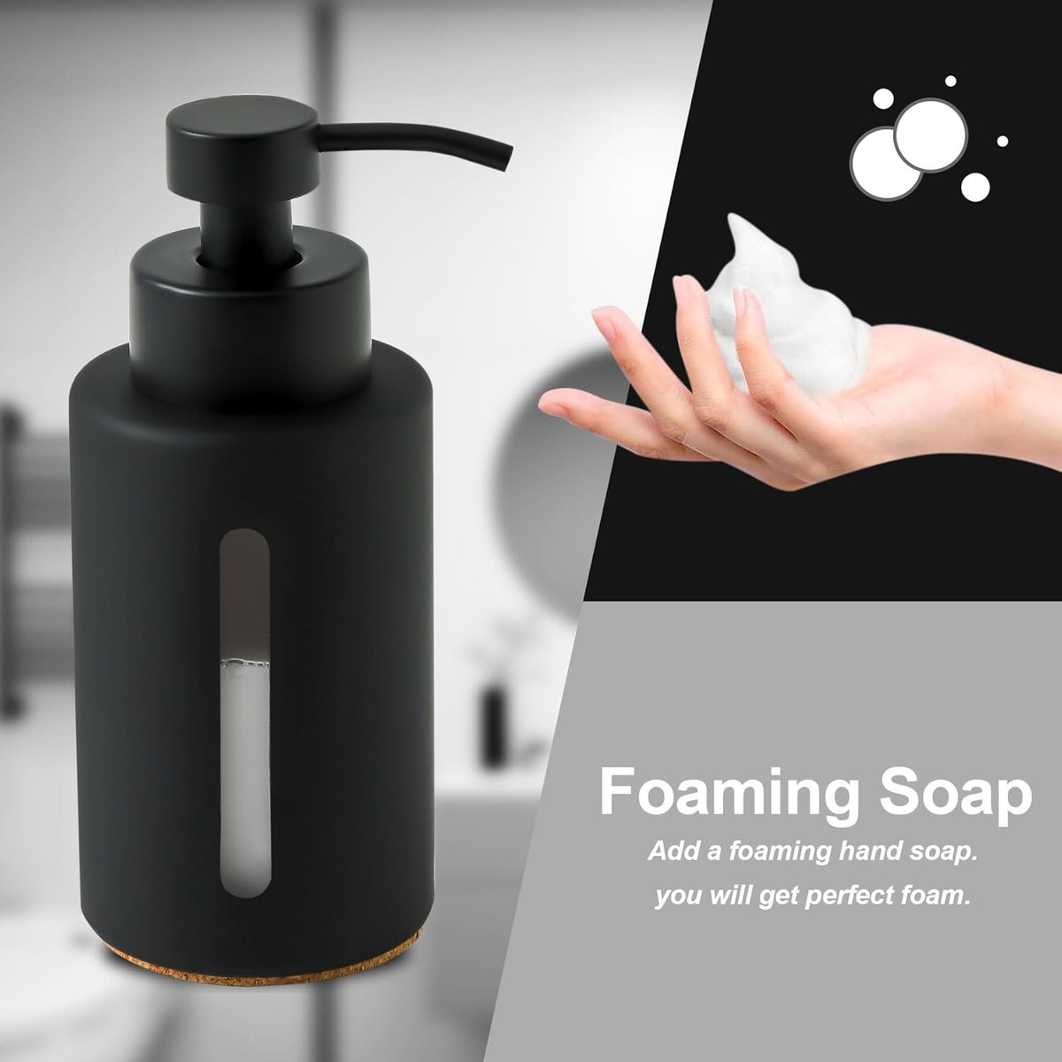 Enra Foaming Soap Dispenser with Window,12oz Bathroom Hand Soap Dispenser with Stainless Steel Foam