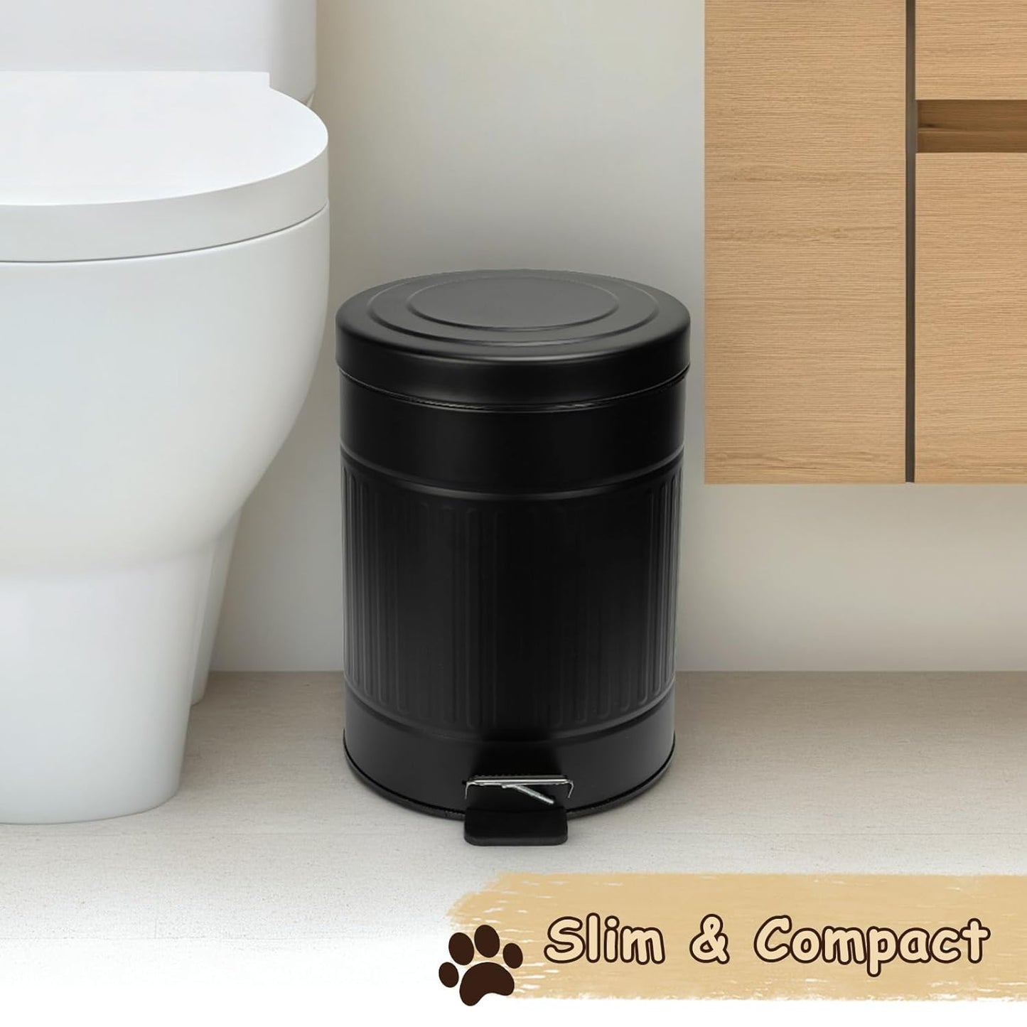 5L/1.3 Gal Dog Poop Trash Can with Lid - Stainless Steel Outdoor Pet Waste Bin, Step Pedal Soft