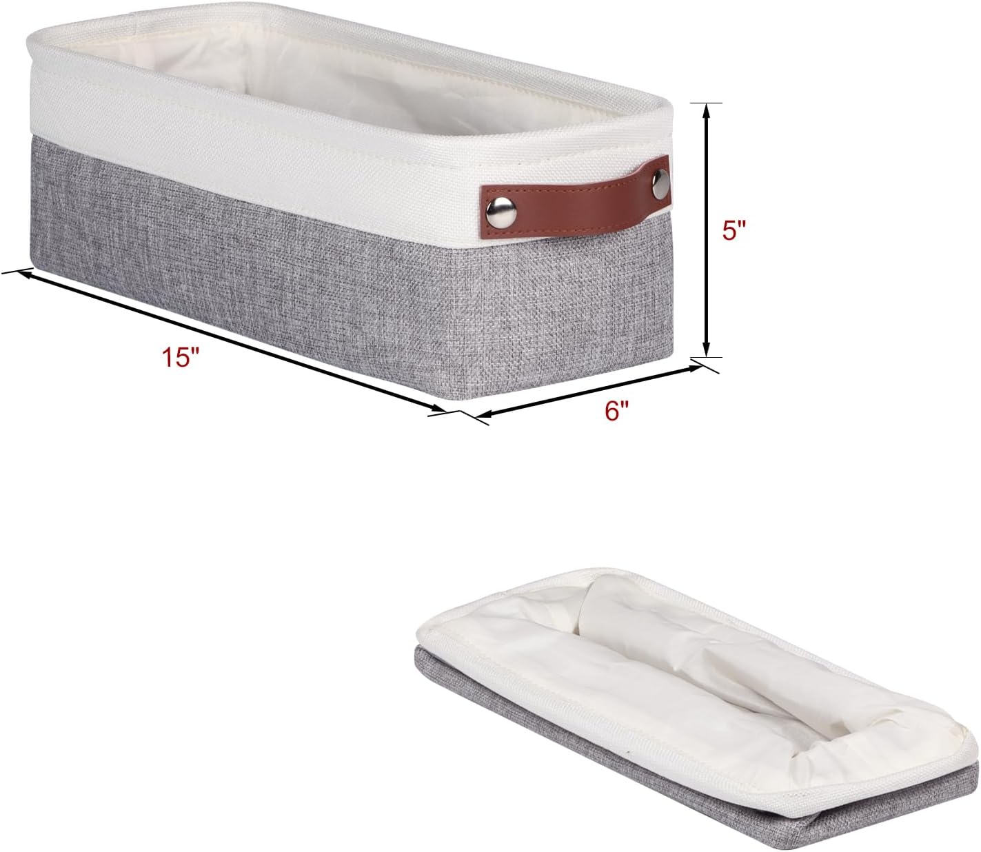 Univivi 4PC Small Fabric Storage Bins,15x6x5 inch Long Narrow Storage Baskets with PU Handles for