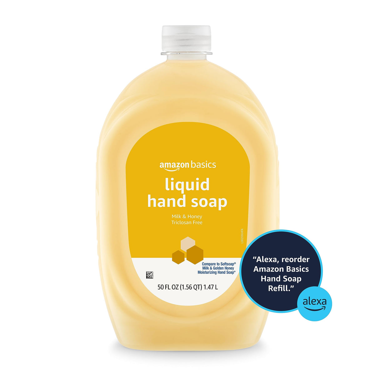 Amazon Basics Liquid Hand Soap Refill, Milk and Honey Scent, Triclosan-Free, pH Balanced