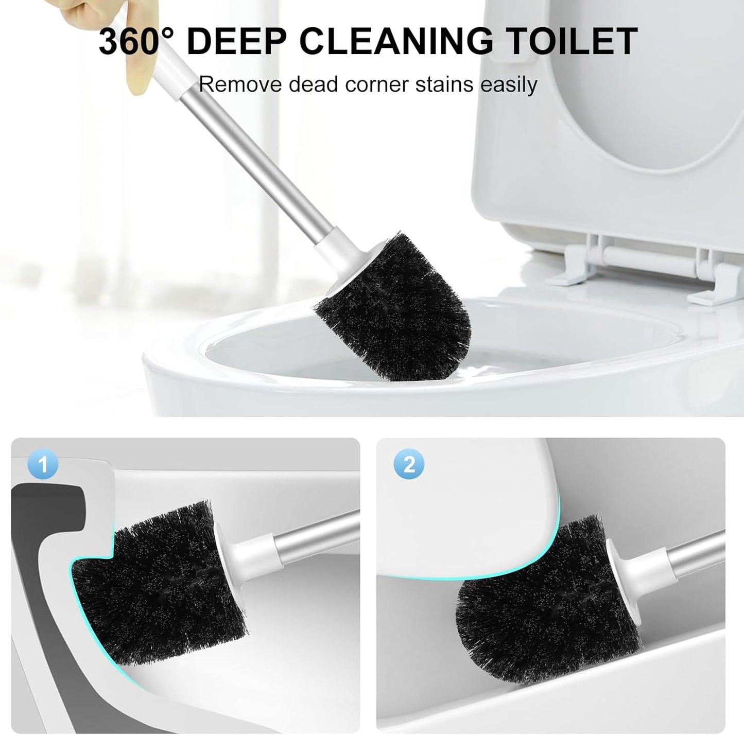 SetSail Toilet Brush and Holder, Self Closing Lid Toilet Bowl Brushes Holder and Extra Long Handle