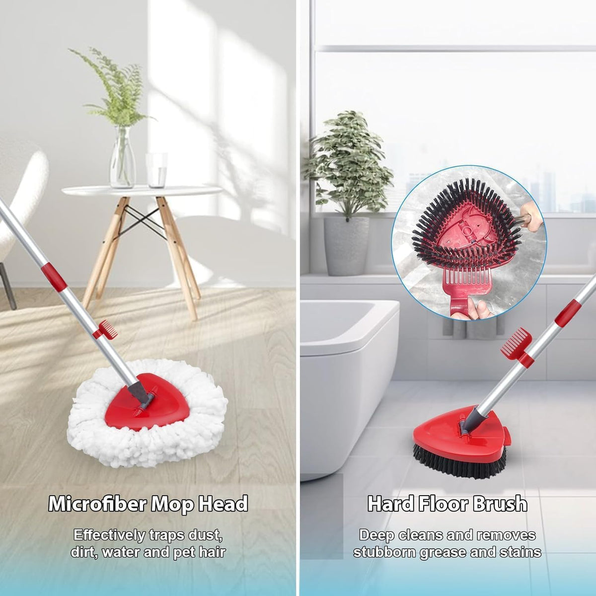 2 Pack Spin Mop Heads Replacement Compatible with O Cedar EasyWring 1Tank, Upgraded Scrub Brush,4