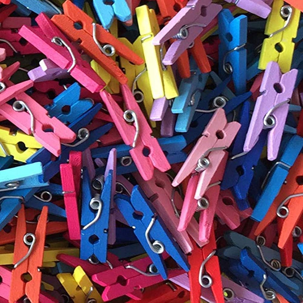 DurReus 50 Piece Small Wood Clips Mini Clothespins with Spring Jute Twine Durable Wall Peg Pin for