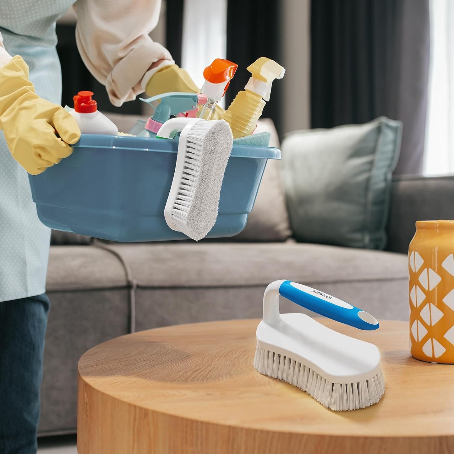 Amazer Scrub Brush for Cleaning Comfort Grip Shower Scrubber Flexible Stiff Bristles with Handle