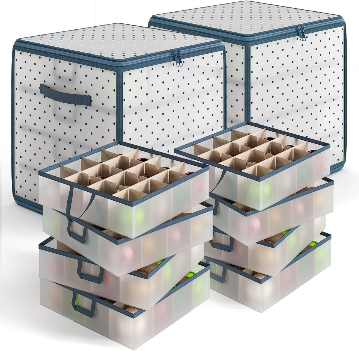Hearth & Harbor Christmas Ornament Storage Box With 4 Inner Tray Dividers - Plastic Ornament