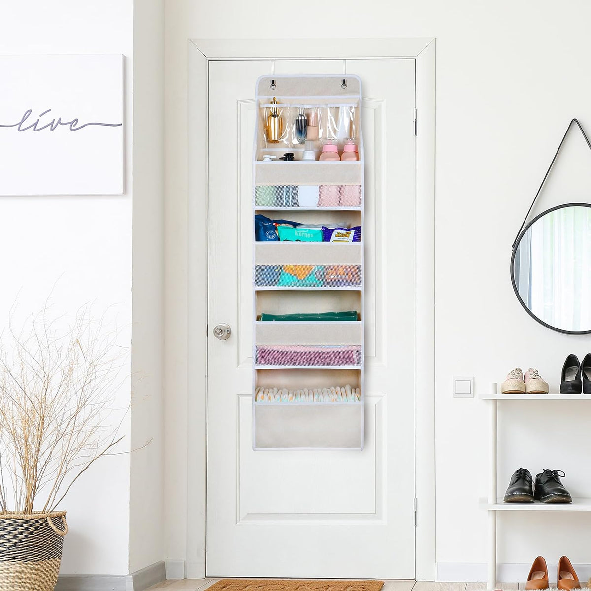 Univivi 5-Shelf Over Door Hanging Organizer Fabric Door Storage with 4 Large Pockets and 3 Small