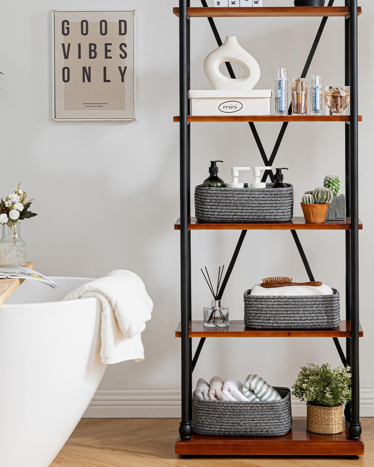 Small Woven Basket, 12 x 8 x 4.5 Inches, Storage Basket for Organizing, Cute Small Rope Shelf
