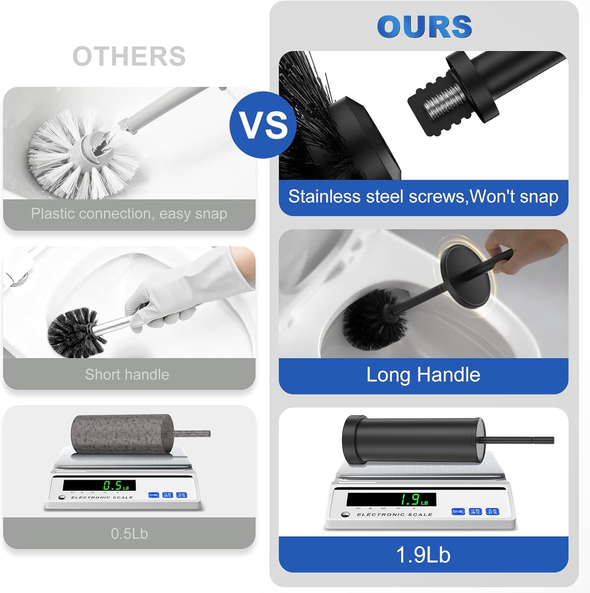 Black Toilet Brush and Holder Set, 304 Stainless Steel Heavy Duty Toilet Bowl Brush and Holder with