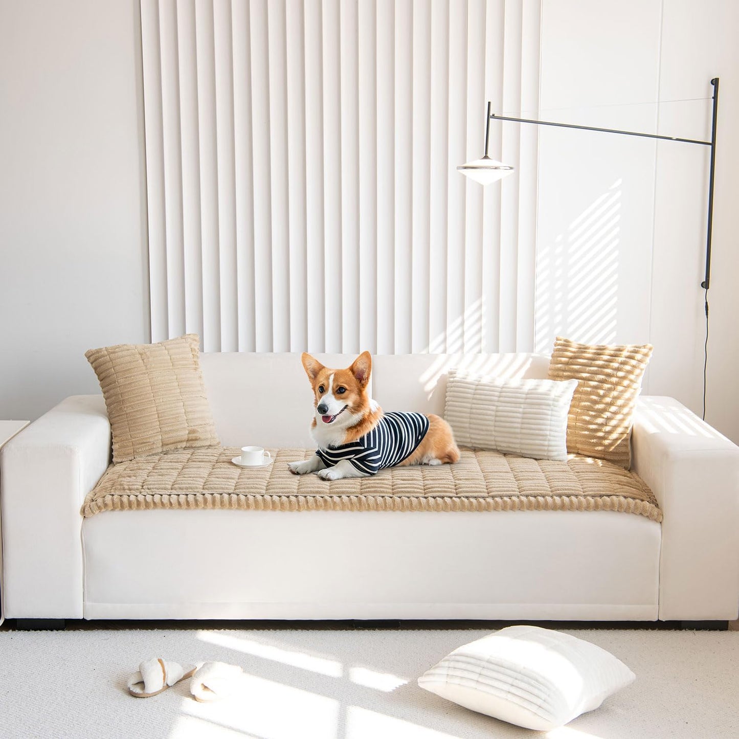 OTOB Couch Cover for Dogs Washable, Non Slip Plush Fuzzy Sofa Covers for 3 Cushion Couch Pet