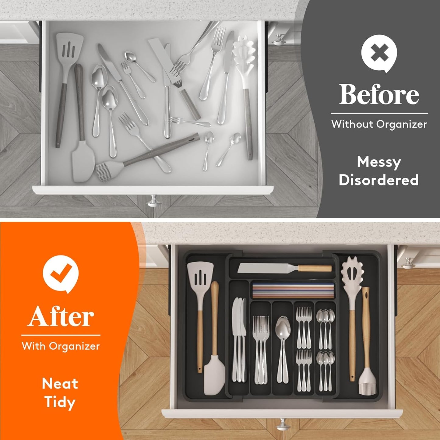 Lifewit Silverware Drawer Organizer, Expandable Utensil Organizer for Kitchen Drawers, Adjustable