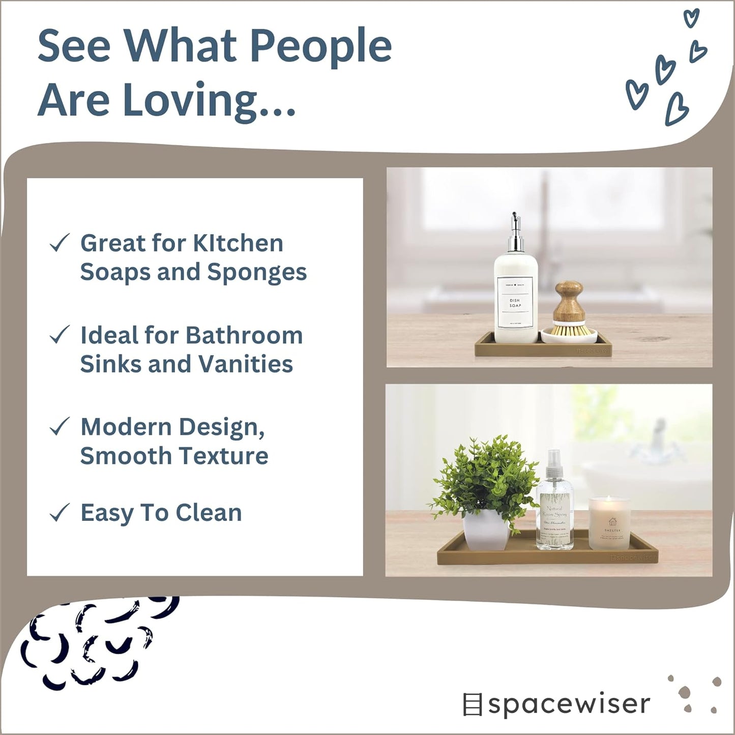 Countertop and Vanity Tray - 2 PC (11” and 7”) Shatterproof Silicone Kitchen and Bathroom Trays for