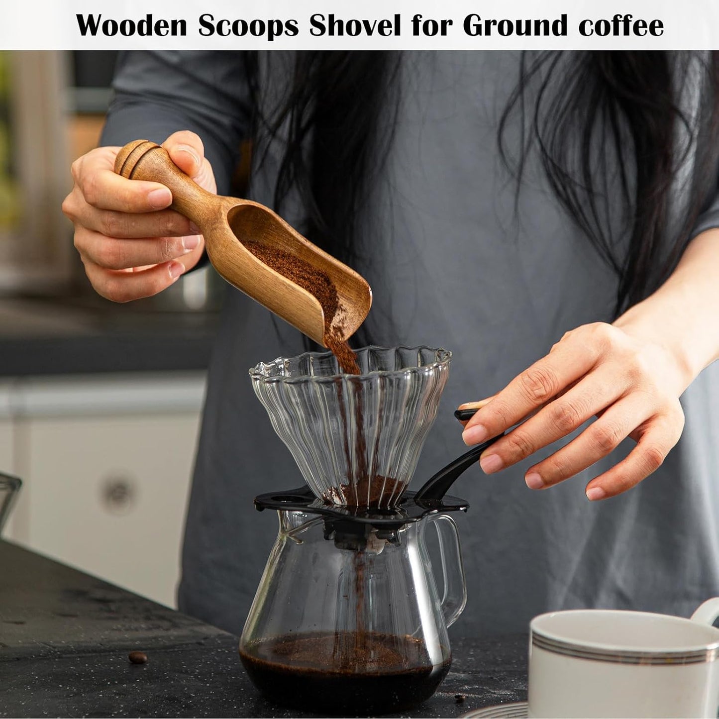 Wooden Scoops for Canisters 4PCS Wooden Scoop for Jars 4.9″Med-size Acacia Measuring Spoon for
