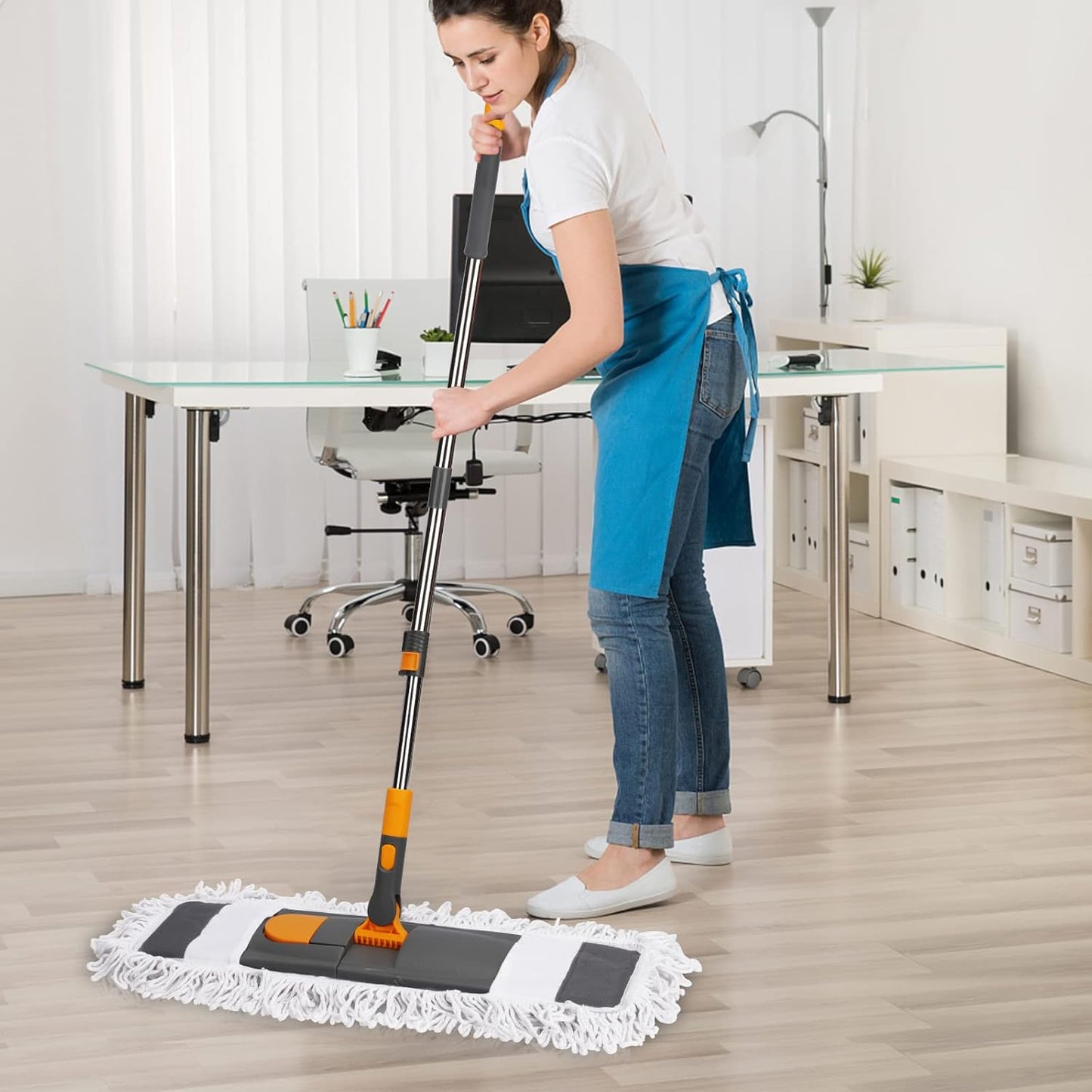 MASTERTOP Dust Mop for Floor Cleaning, Microfiber Floor Mop with 2 Washable Pads, Height Adjustable