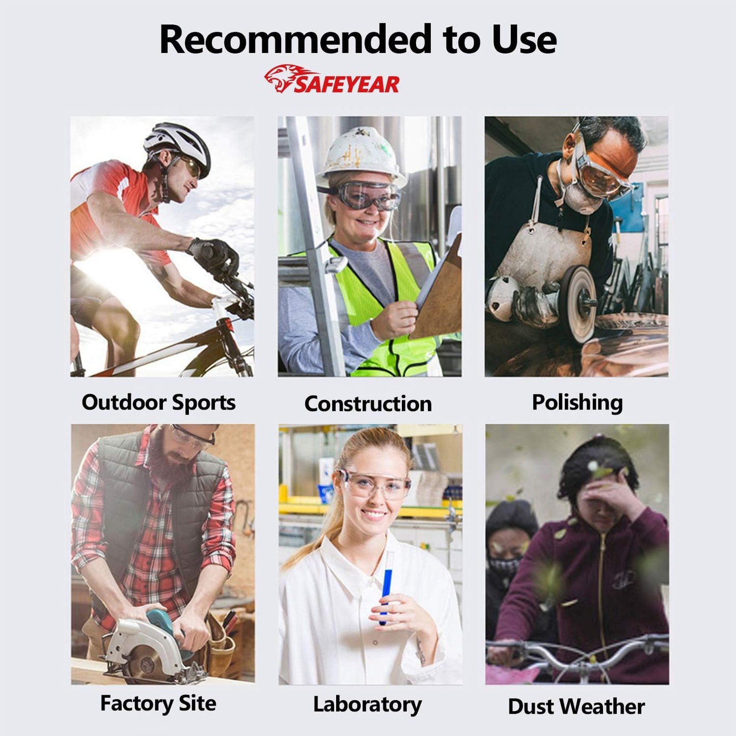 SAFEYEAR Anti Fog Safety Glasses- SG002 Clear Scratch Resistant Work Glasses No-Slip Safety Goggles
