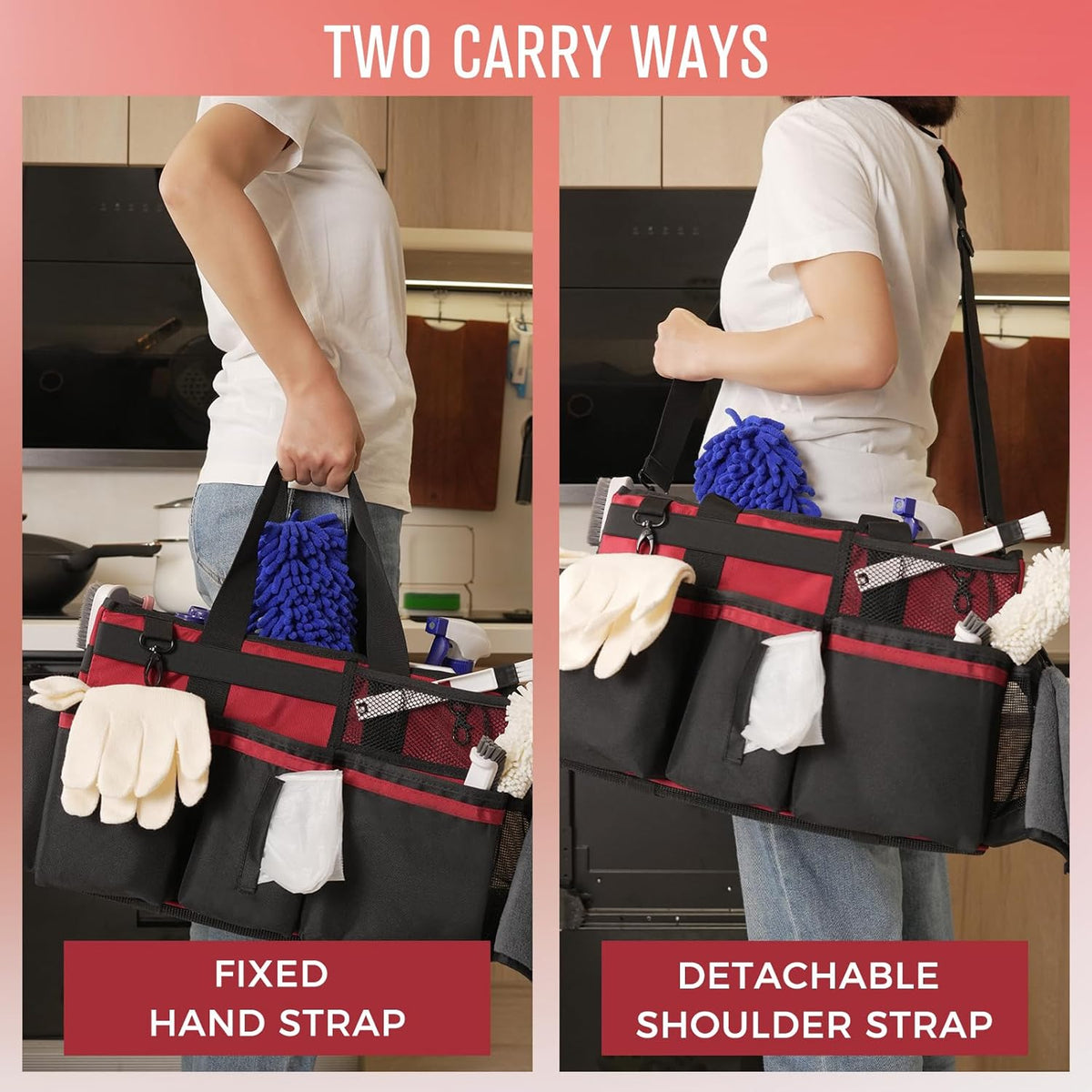 Wearable Cleaning Caddy, Cleaning Caddy Supplies Organizer with Handle & Shoulder Straps for