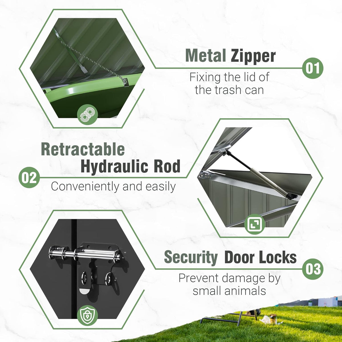Greesum 5.8x3.3 FT Outdoor Storage Shed Metal Garbage Shed with Lid Chain Hydraulic Gas Rod for