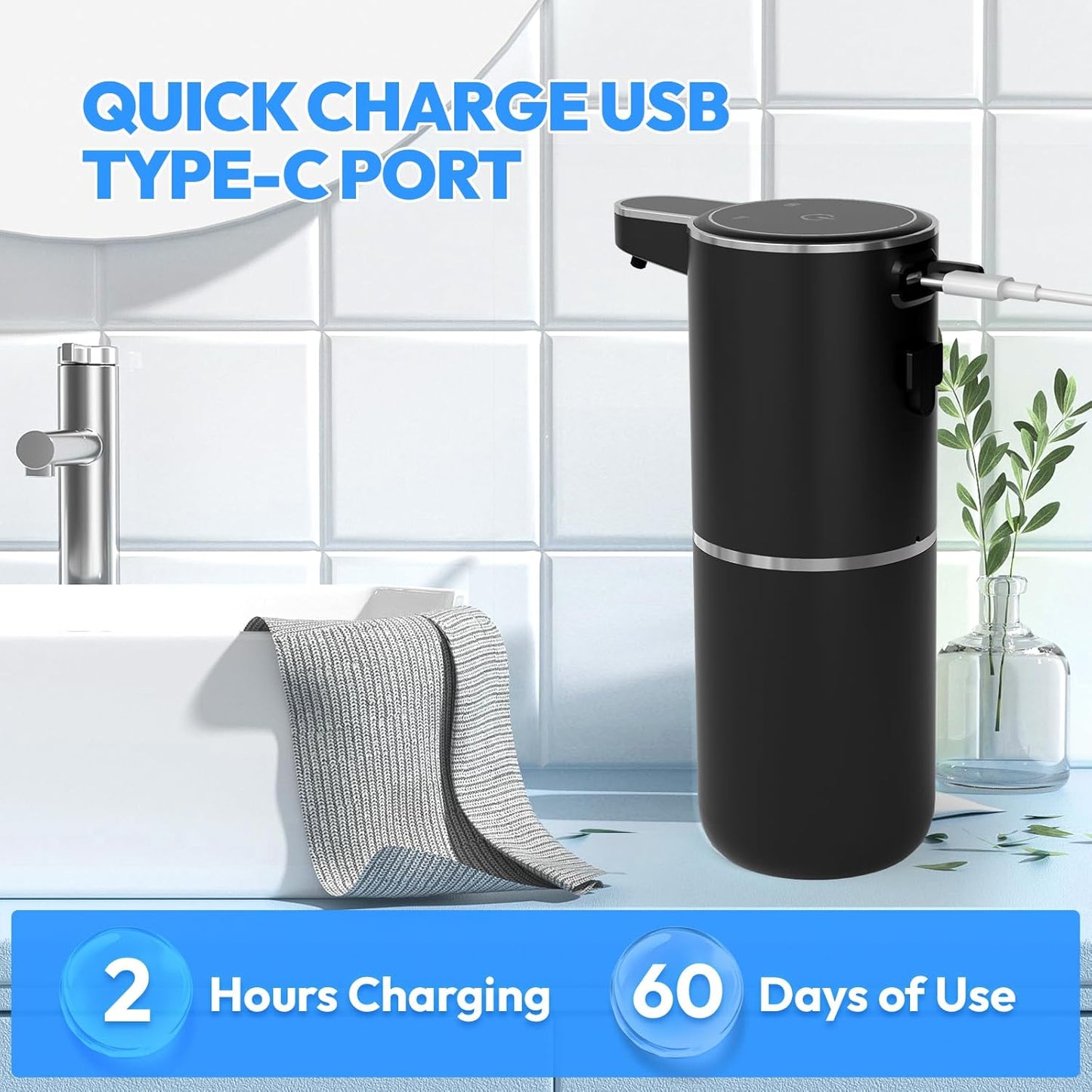 Automatic Soap Dispenser Touchless,Liquid Hand Soap Dispenser 12.8oz USB 4levels Adjustable