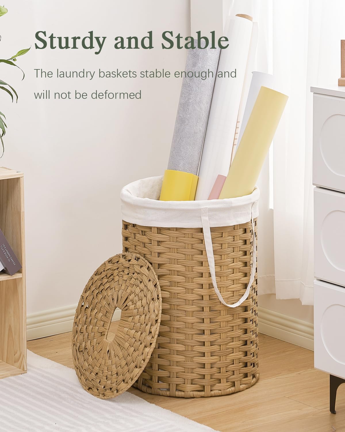 Laundry Hamper with Lid Laundry Basket with Lid 19.0 Gal (72 L) Round Wicker Laundry Basket