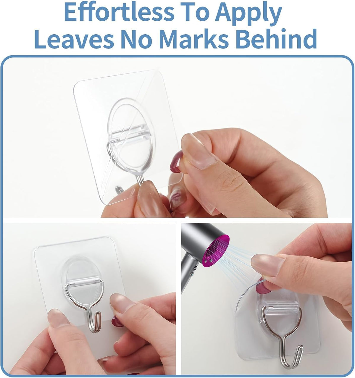 Adhesive Wall Hooks No Damage, Stick On Hooks for Hanging 10 Pack - Transparent Stainless Steel 5KG