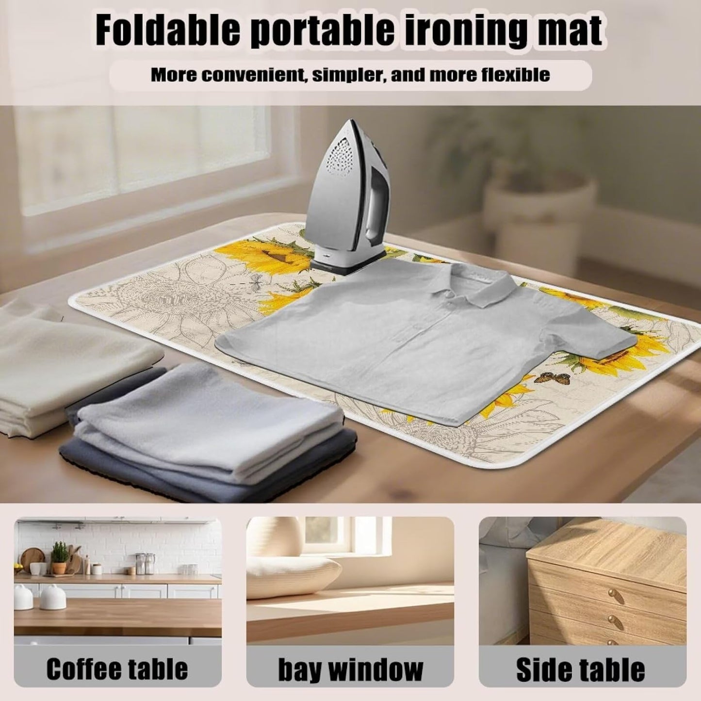 Sunflower Ironing Mat Pad for Table Portable Travel Iron Blanket Vintage Ironing Board Covers