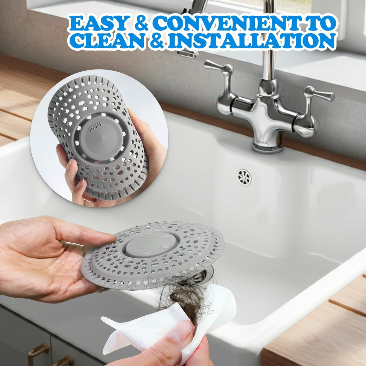 zaa Shower Drain Hair Catcher, 2 Pack Premium Silicone Drain Protector & Shower Drain Cover, Shower