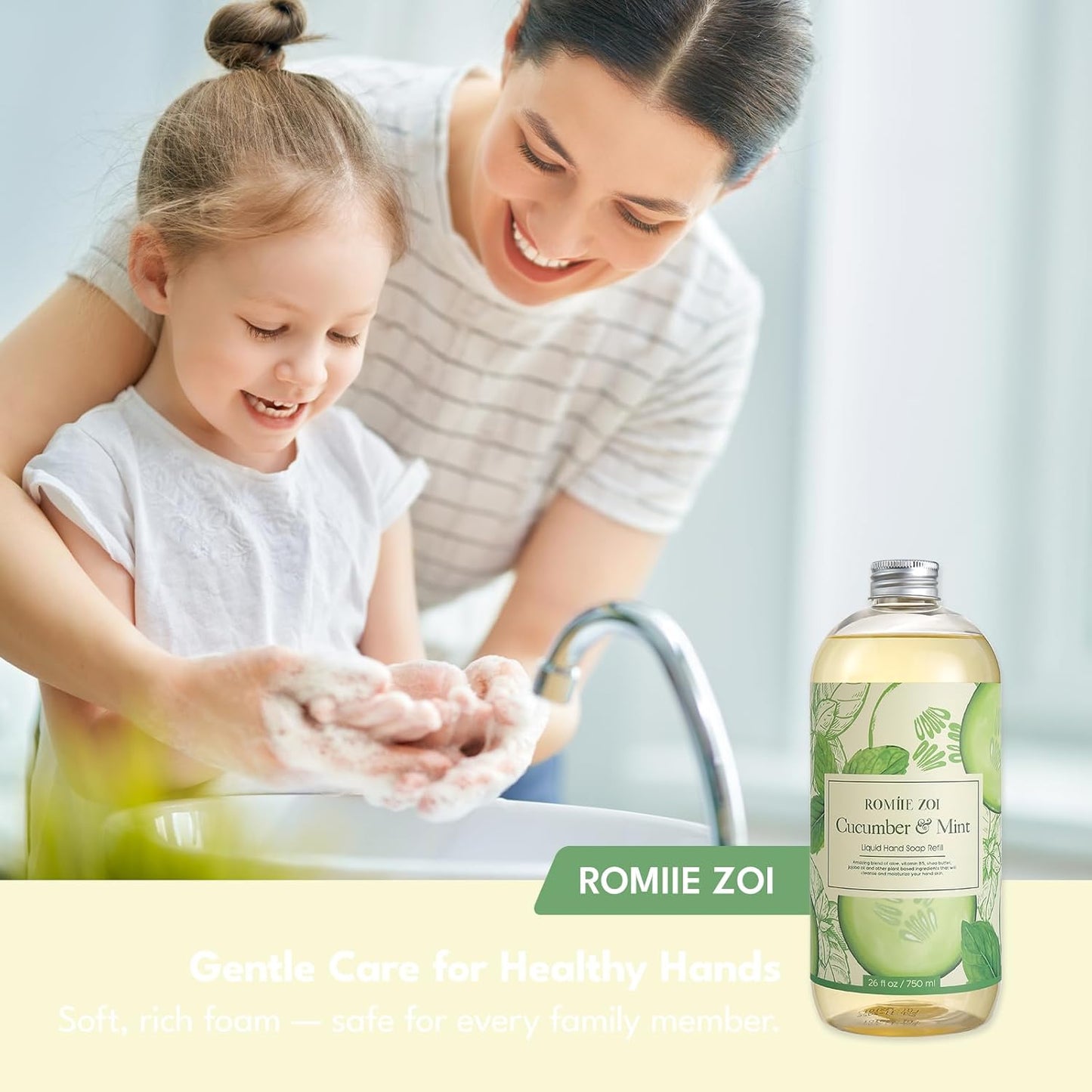 ROMIIE ZOI Liquid Hand Soap Refills Gift Set – Cucumber & Mint Scent – 3 Pack (26 Fl Oz Each)