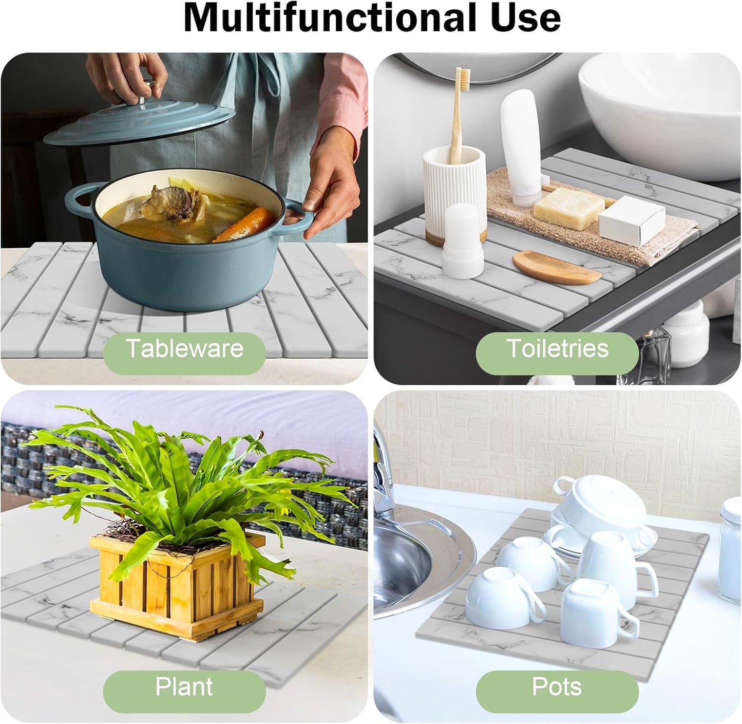 Stone Dish Drying Mat for Kitchen Counter,24"(L)×16"(W) Collapsible Fast-Drying Diatomaceous Earth