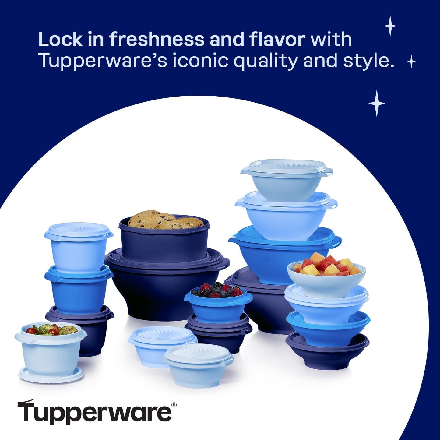 Tupperware Heritage Collection, New 36 Piece Food Storage Container Set in Vintage Blue, Dishwasher
