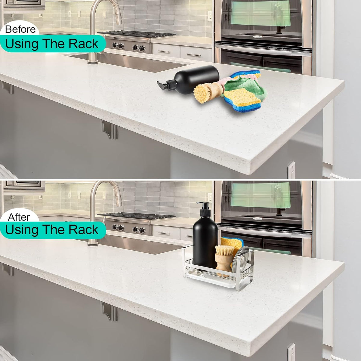 TEZZ Sponge Holder for Kitchen Sink, Stainless Steel Kitchen Storage Sink Caddy for Organizing