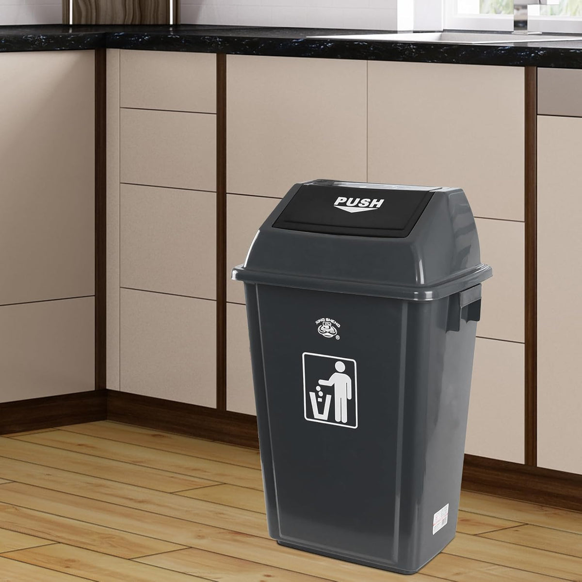 18 Gallon Grey Commercial Trash Can with Swing Lid, Garbage Can for Outdoor Office Restaurant