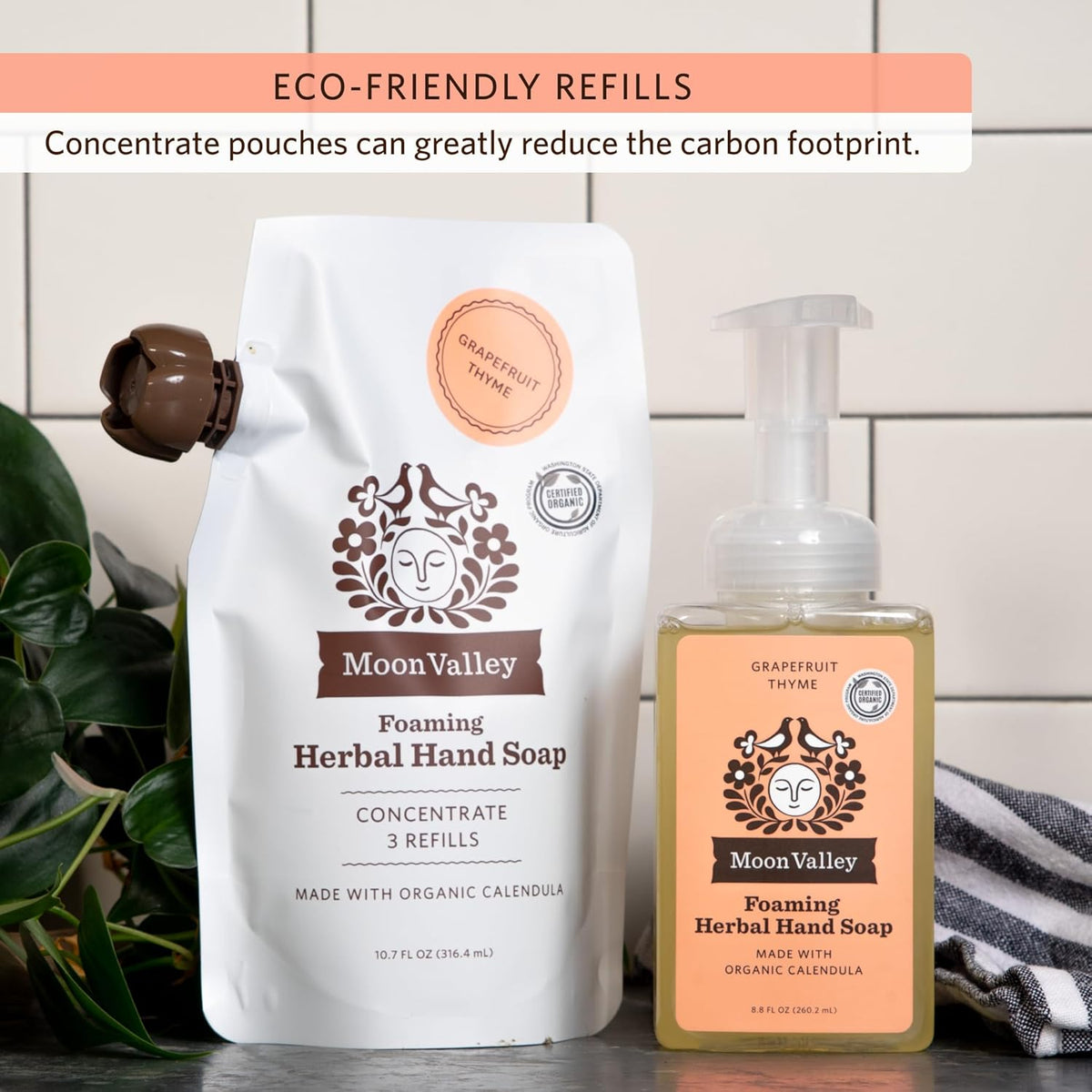 Moon Valley Foaming Hand Soap Refill Pouch, Two-Pack Grapefruit Thyme Soap, Vegan and Non-GMO