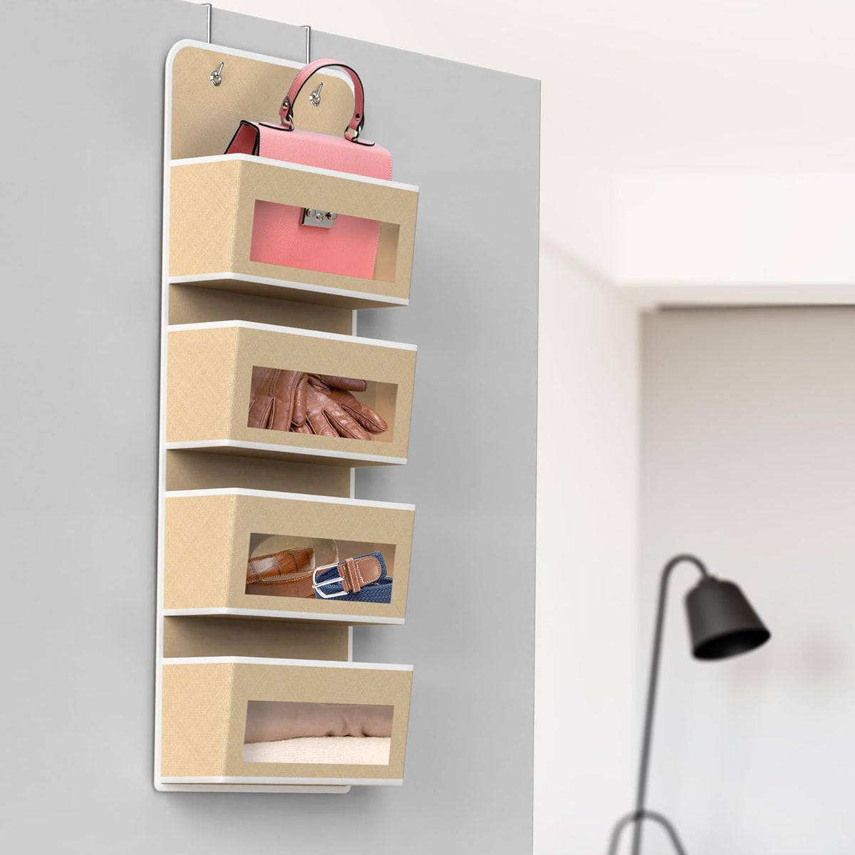 Simple Houseware 4 Clear Window Pocket Over Closet Door Storage Hanging Organizer for Bedroom