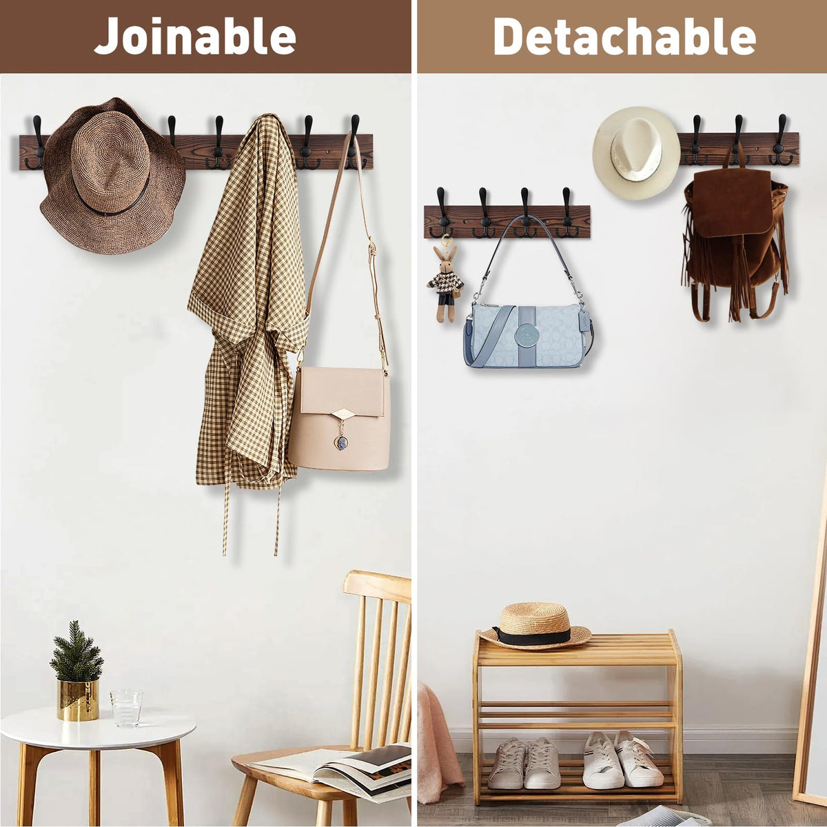 Kuhome 32.2'' Large Coat Rack Wall Mount Coat Hooks Coat Hanger with 8 Metal Black Triple- Hooks
