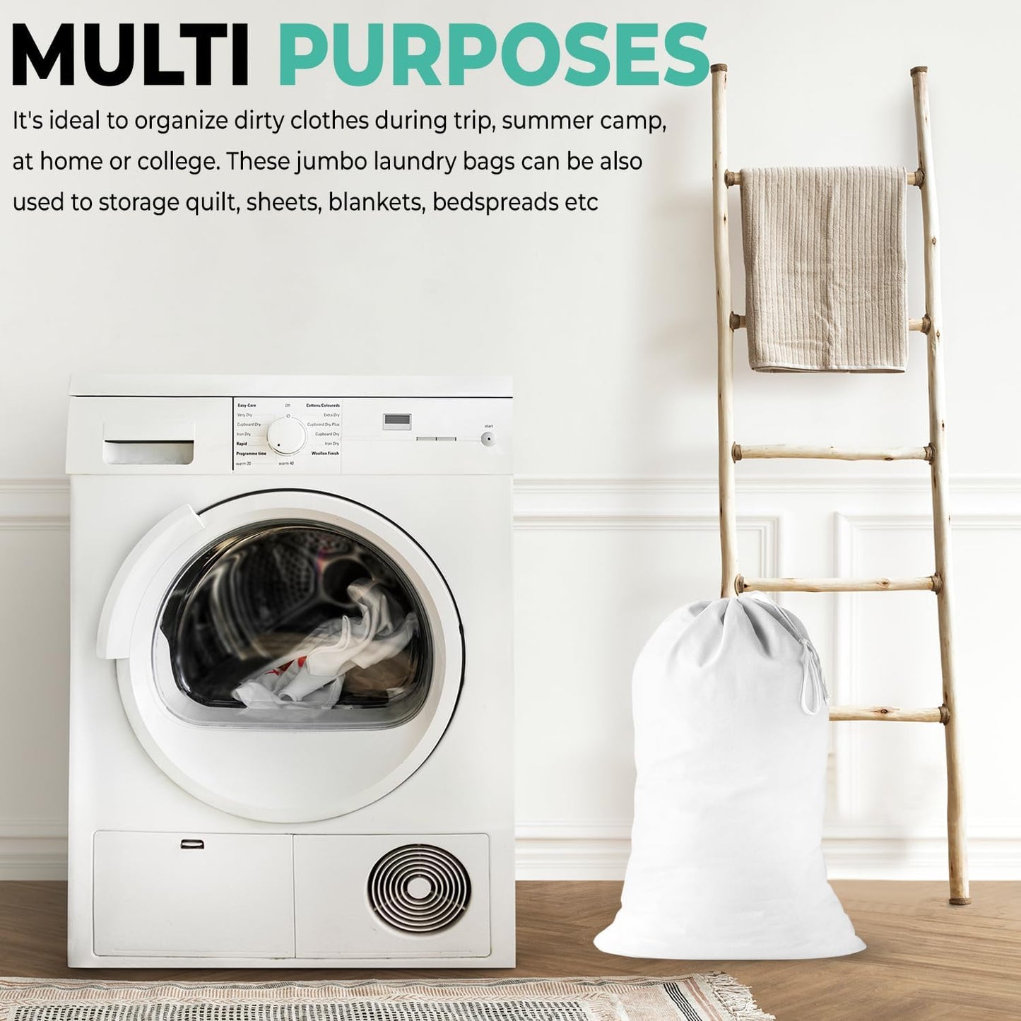 2 Pack - Extra Large Cotton Laundry Bag, Heavy Duty Large Laundry Bags 24 x 36 inch XL Drawstring