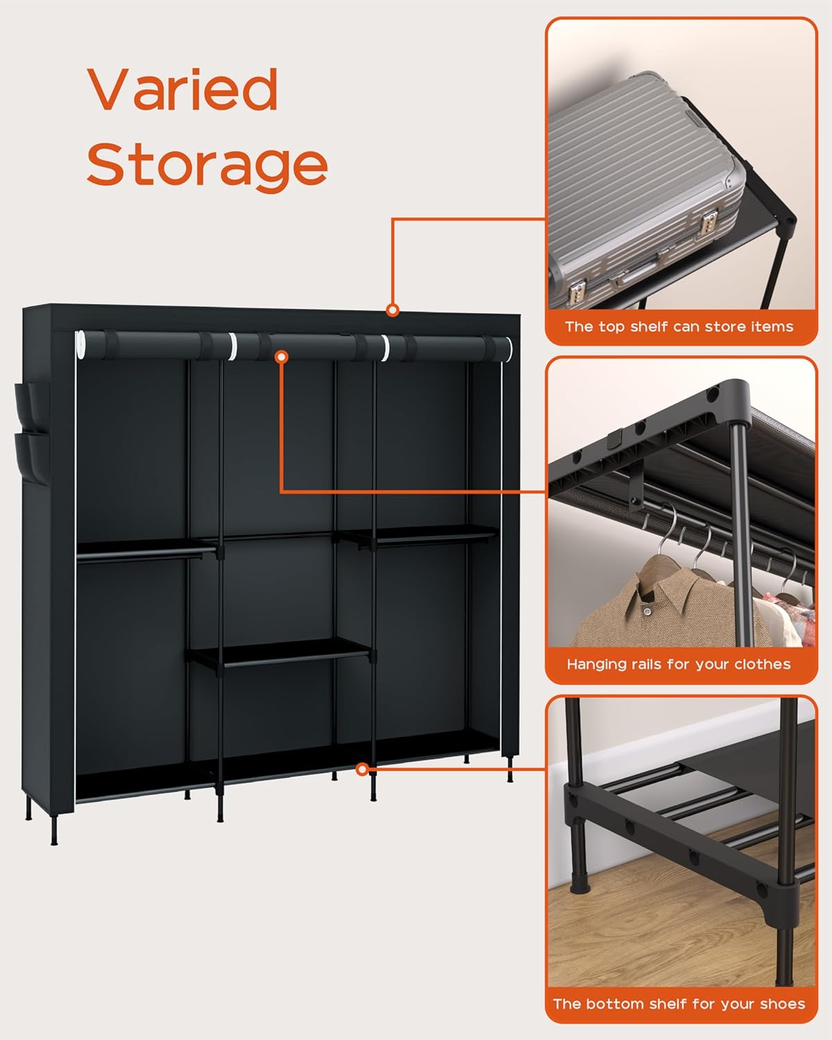 Portable Closet, 81.5 Inch Extra Large Capacity Wardrobe Closet with Cover, Clothes Storage