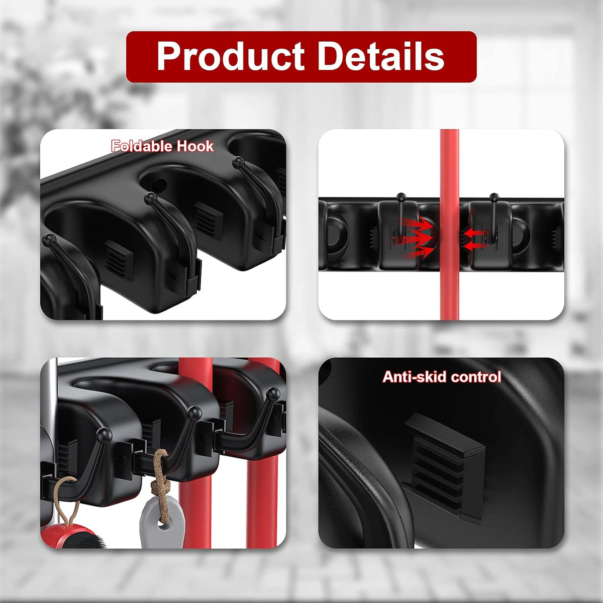 LETMY Broom Holder Wall Mount - Mop and Broom Hanger Holder - Garage Storage Rack & Garden Tool