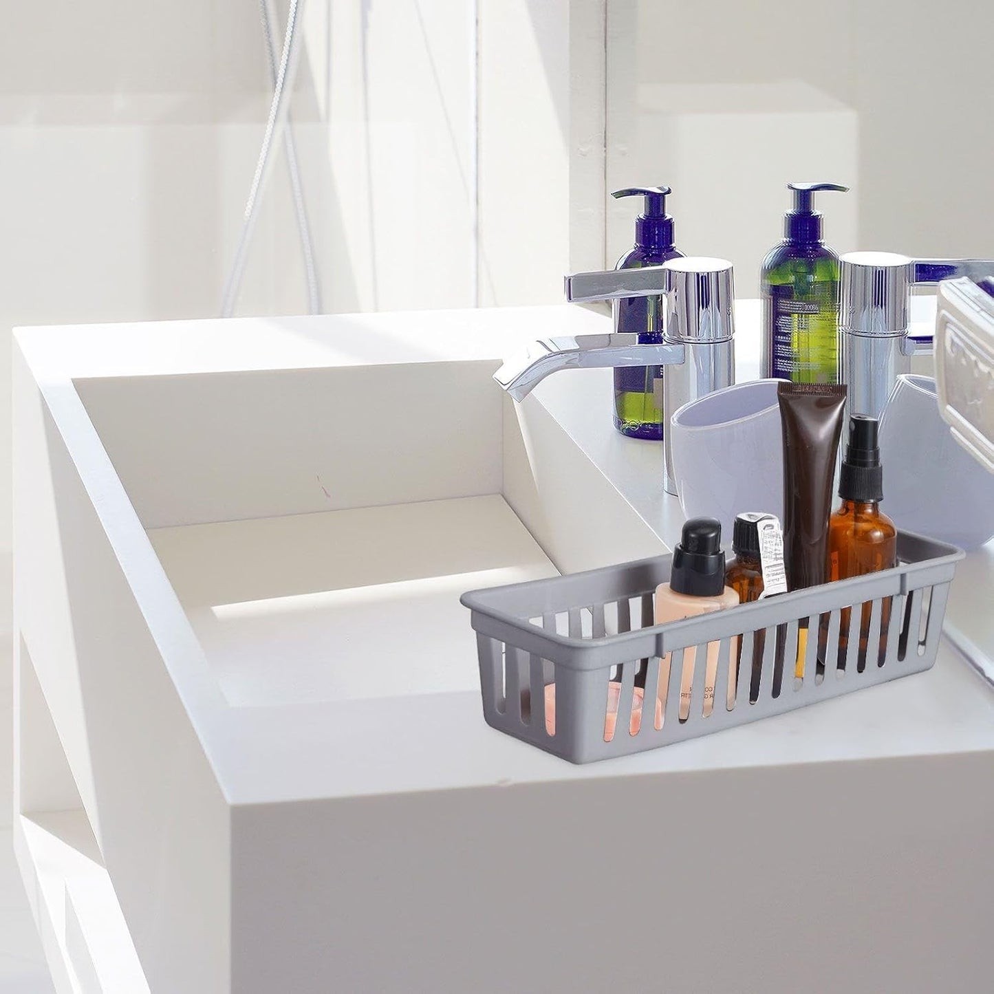 Domensi 12 Pack Slim Plastic Storage Baskets Tray for Organizing 10.25 x 3.25 x 2.5 Inch Small