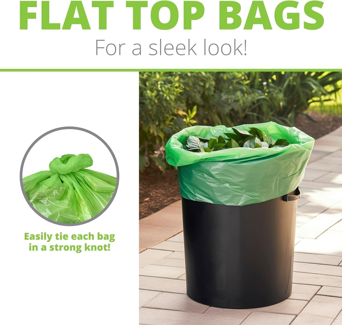 50-55 Gallon Compostable Trash Bags Flat-Top, Heavy Duty Extra Thick 1.57 Mil, 208.2 Liter, 12